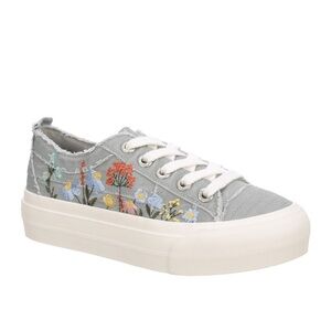 Floral Embroidered Gray Platform Sneakers
